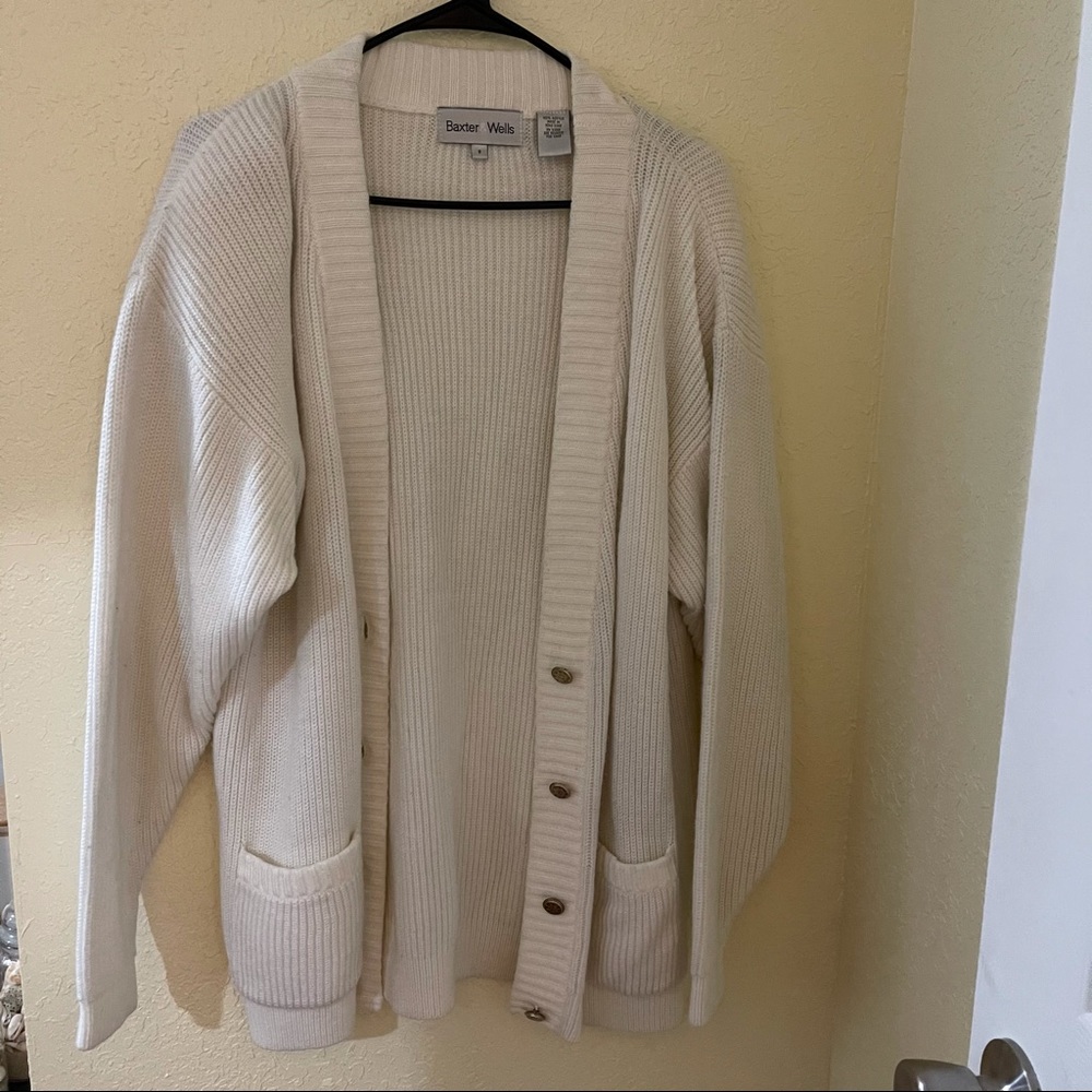 Baxter & Wells white button down sweater cardigan